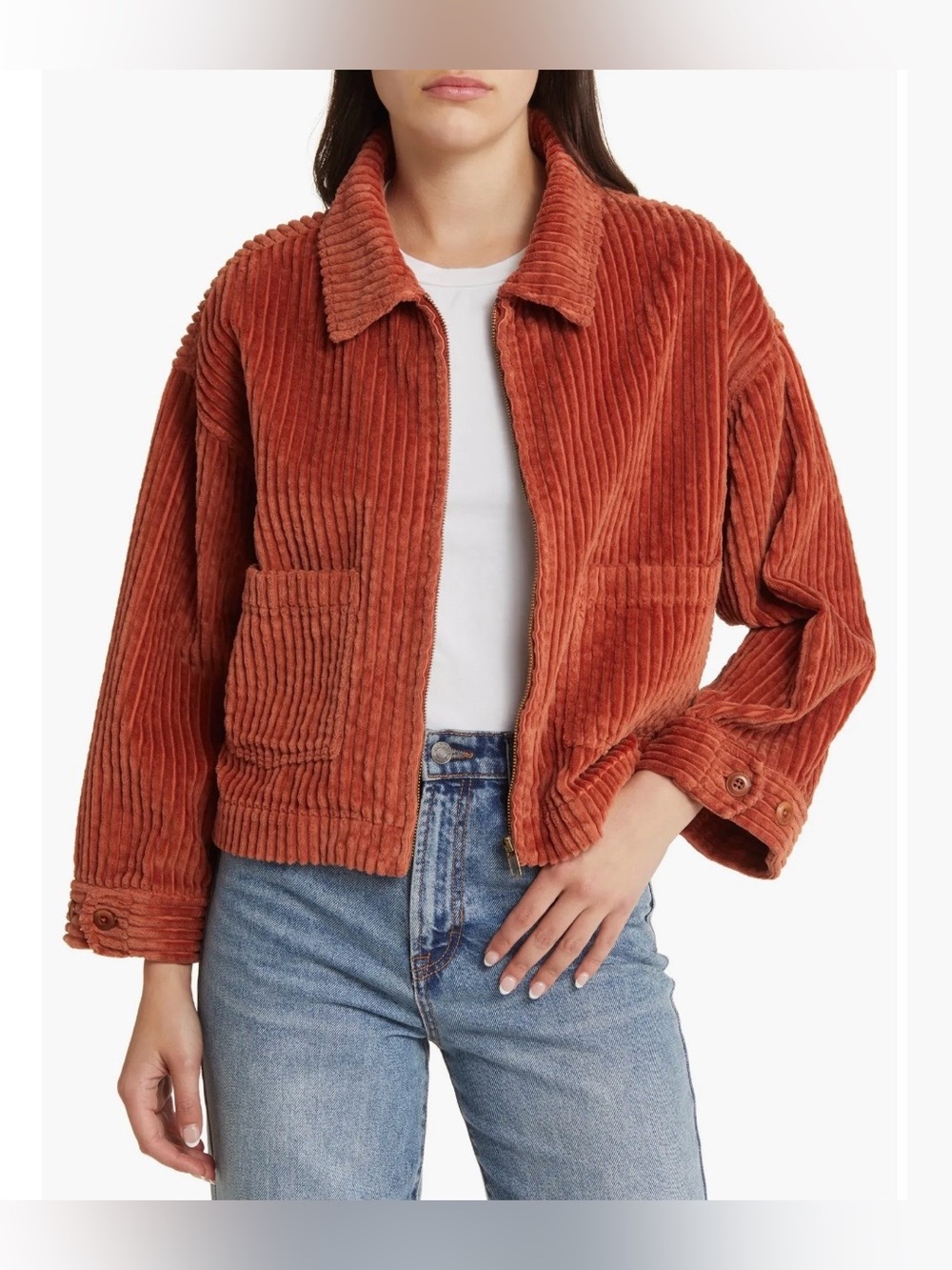 The Great The Mechanic Jacket Women's 3 Full Zip Chunky Corduroy Boxy Cropped